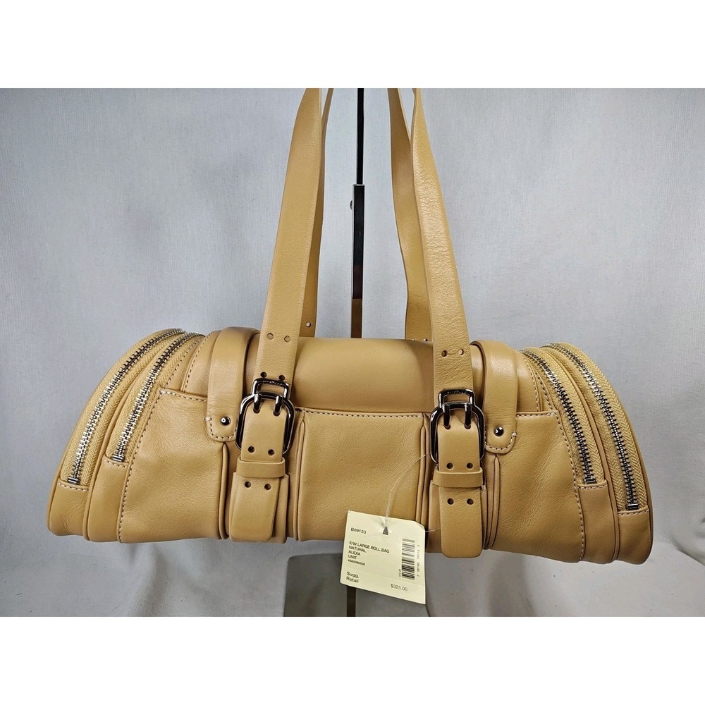 Cole Haan Alexa Natural Cream Leather Large‎ E/W Roll Bag Cylinder Satchel NEW